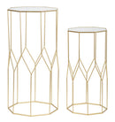 Tavolino Soggiorno New Glass Coppia 50x46x100 cm - 40x37x80 cm in Ferro e Vetro Oro      