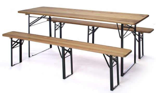 prezzo Klappbares Gartenbierset aus Eisentisch 220x80 cm und 2 Bänken Taddei Plastik Holz natur