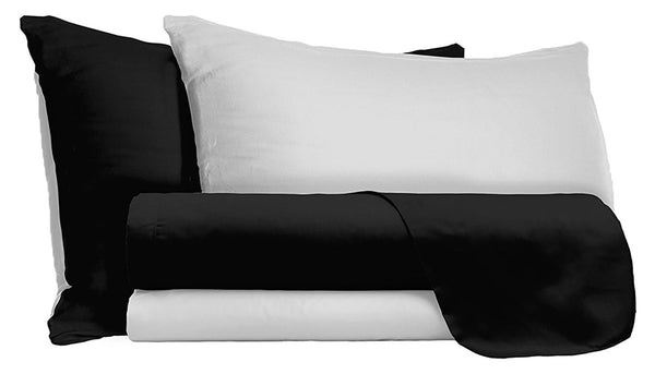 Satz Bettlaken oben und unten und Kissenbezüge Doubleface Schwarz/Hellgrau acquista