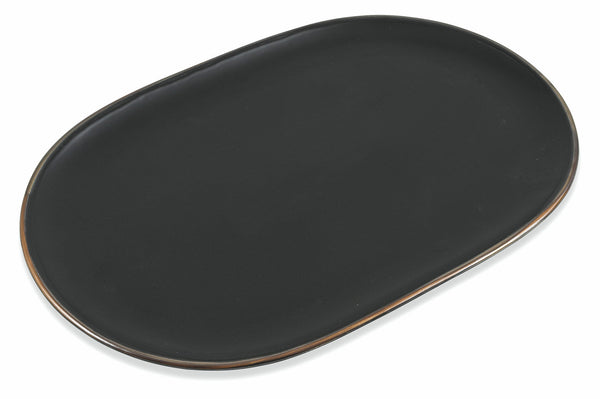 Ovale Servierplatte 39 x 26,5 x 2 cm aus Steinzeug Villa d'Este Home Tivoli Cala Dorata Schwarz prezzo