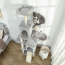Albero Tiragraffi per Gatti 48x40x177 cm con 2 Casette 2 Lettini Trespolo e 2 Palline Grigio Chiaro e Beige      