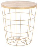 Tavolino  Ø38x40 cm in Metallo Top in Legno Oro