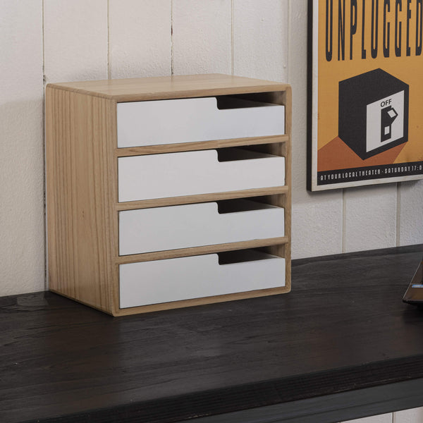 Kommode mit 4 Schubladen 30x20x30,5 cm aus Paulownia-Holz und MDF Zoe Natur/Weiß online