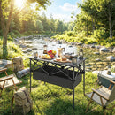 Tavolo da Campeggio Pieghevole 93x55x68 cm con Rete Portaoggetti e Borsa Struttura in Metallo Nero      