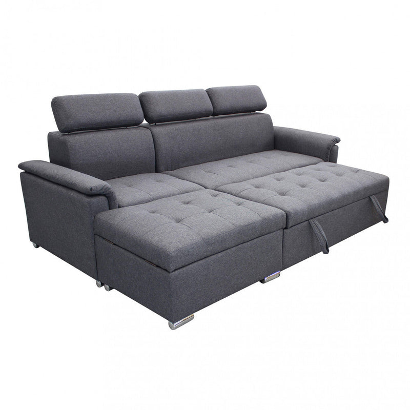 Divano Letto Derrick 234x148x84 cm in Tessuto Grigio scuro
