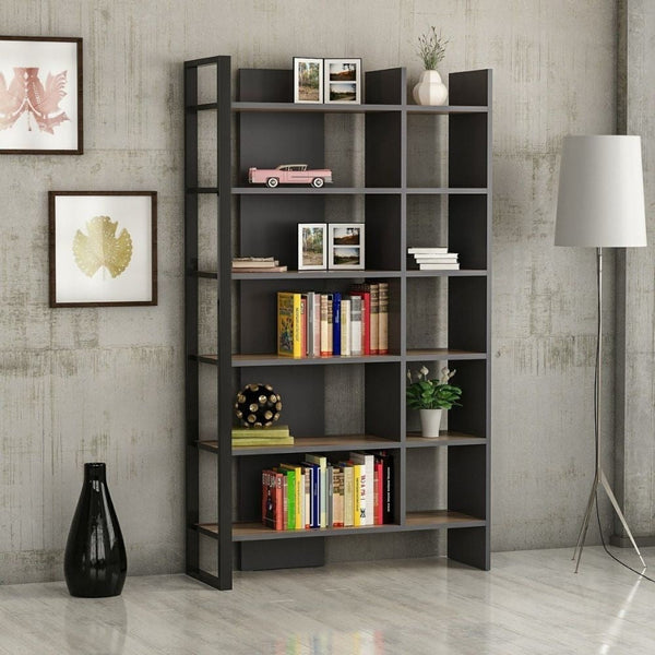 Libreria 94x160 cm Leno antracite ripiani noce sconto