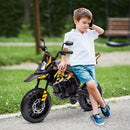 Moto Elettrica per Bambini da 37-96 Mesi con 12V Doppi Motori e Rotelle Rimovibili Capacità 30kg Giallo      