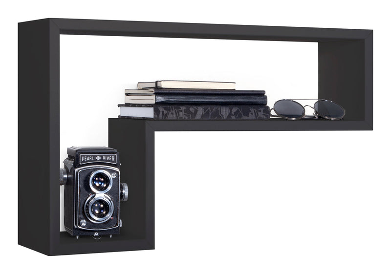 Mensola da Parete a Forma di L 61x37x15,5 cm in Fibra di Legno Lettera Nero