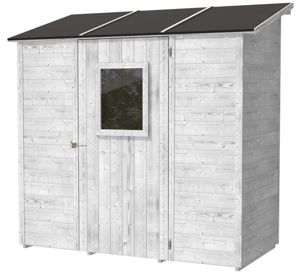 sconto Werkzeugkasten aus Holz 207 x 102 x 224 cm mit Tür und Fenster Ecla Bianca