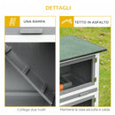 Conigliera per Interno e Esterno a 2 Piani  100x47x91 cm con Tetto in Bitume in Legno di Abete Grigia