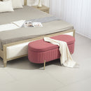 Panca Contenitore Ovale 108x44x43,5 cm Capienza da 72L con Coperchio Sollevabile in Velluto e Legno Rosa      
