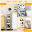Carrello Cucina a 4 Ripiani 40x19x90 cm con Ganci su Ruote Girevoli in Acciaio e Plastica Bianco      