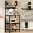 Scaffale da Cucina 60x42x153 cm con Multipresa per Microonde con Ripiani e Ganci Stile Industriale Legno e Acciaio Nero      