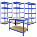 Set 3 Scaffali ad Incastro con Banco da lavoro da 120 cm e Martello Piani in MDF Struttura in Acciaio Blu