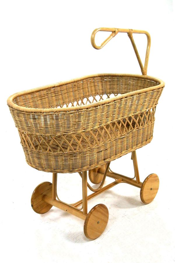 Culla per Bambini in Rattan Ruote in Legno Anna