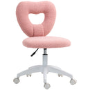 Sedia da Ufficio Imbottita 45x56x78-88 cm con Schienale a Cuore e Rotelle in Velluto Teddy e Plastica Rosa      