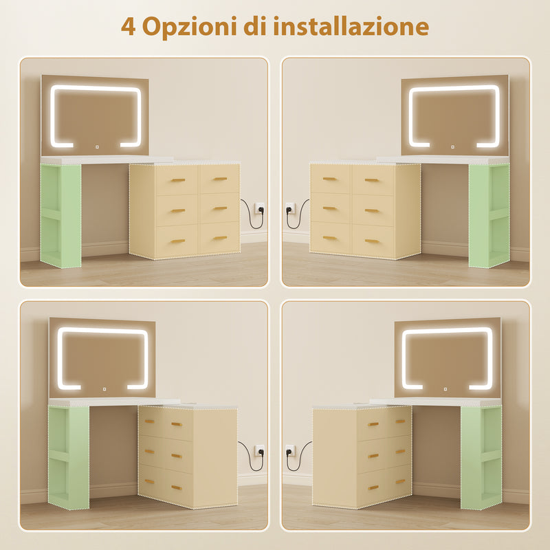 Consolle Trucco con Specchio 118x78x135 cm con Specchio e Luci LED Regolabili in MDF Bianco  