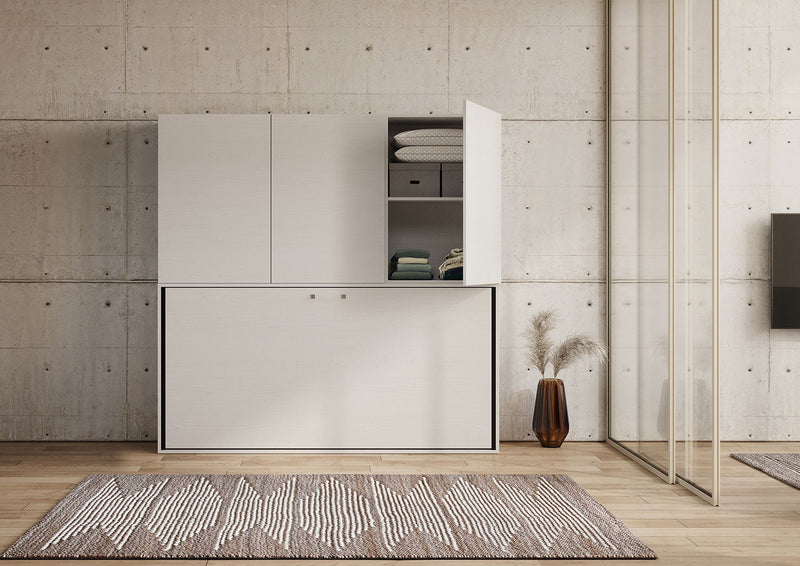 Letto Singolo a Scomparsa Composizione D Kando H194,4 Bianco Frassino con Materasso