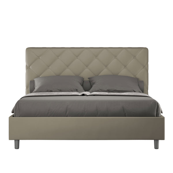 Letto Matrimoniale con Testata e Alzata Comoda Imbottito in Similpelle Priya Cappuccino Varie Misure sconto