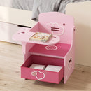 Set Tavolo e Sedia per Bambini 3-5 Anni con Motivi a Cuore Contenitore Integrato in Legno MDF Rosa      