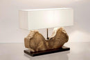 Lampada da Tavolo 60x20x55 cm E27 in Legno e Acciaio Pralume in Cotone Bianco