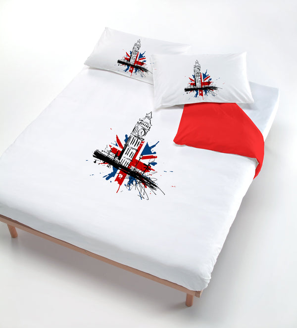 Bettbezug mit Aufdruck auf der Tasche und Kissenbezüge London Red prezzo