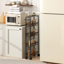 Carrello Cucina 47x13x96,5 cm con 4 Ruote Piano Effetto Legno e Struttura in Metallo Nero      