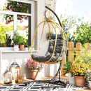 Dondolo Pensile da Giardino Pieghevole con Cuscini 102x102x195 cm in Acciaio e Rattan PE Nera Grigia e Beige