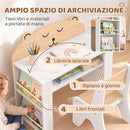 Set Tavolo per Bambini 3-8 Anni 80x41,2x74,5 cm con Sedia e Librerie Laterali Tema Orsetto in Truciolato e MDF Bianco      
