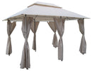 Gazebo da Giardino 4x3m con Tende Laterali in Acciaio e Poliestere Ecrù
