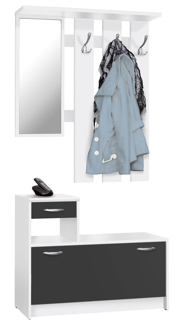 acquista Flurgarderobe mit Spiegel und Schuhregal aus schwarzer und weißer Alfred-Spanplatte