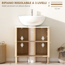 Mobile Sottolavabo a 2 Ante con Ripiano Effetto Marmo e Mensola Regolabile 60x30x63 cm in MDF Rovere      