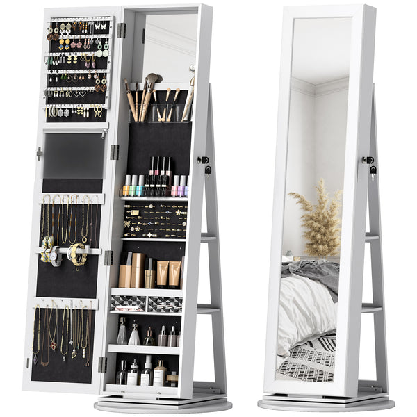 online Specchio Portagioie 3 in 1 Girevole a 360° e Autoportante 55x55x161 cm in MDF Bianco