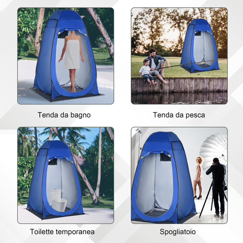 Tenda da Doccia Pop Up Impermeabile 126x124x189 cm con Porta a Cerniera Blu Scuro   