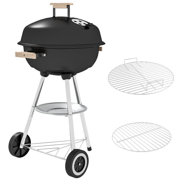 Barbecue a Carbonella con Griglia in Acciaio Coperchio e Prese d'Aria e Ruote Nero sconto