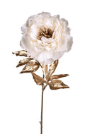 Set 6 Peonia con Foglie Dorate H63 cm Crema