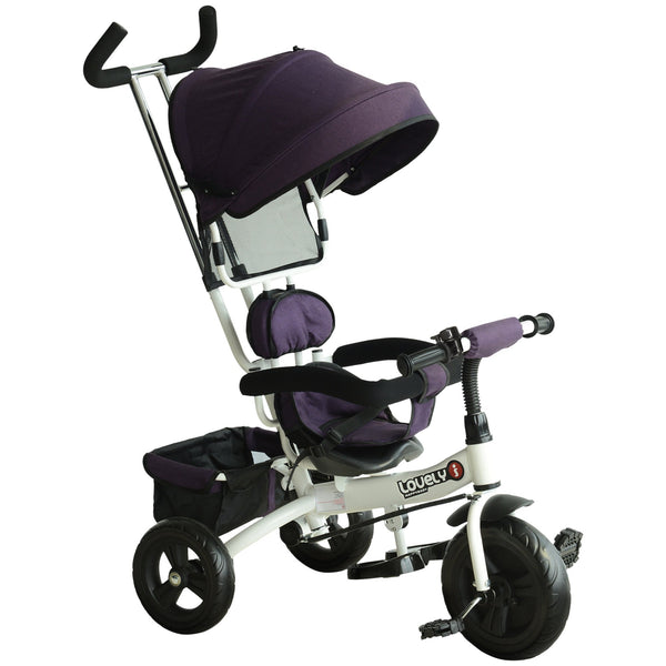 online Dreirad-Kinderwagen für Kinder mit Griff und Deluxe-Sonnendach in Weiß und Lila
