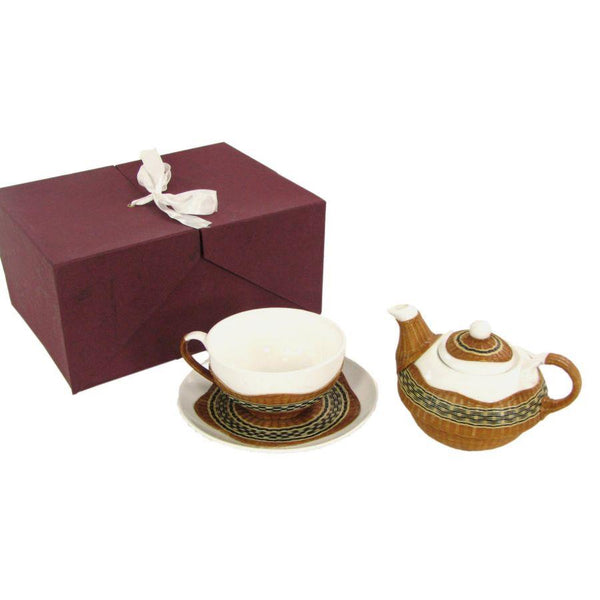 prezzo Set Teiera con Tazza e Piattino in Porcellana in Porcellana Decoro in Bambù Noce
