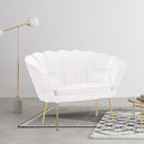 Divano salotto 122x73x78 cm 2 Posti in Velluto Seduta a Conchiglia Lola Bianco