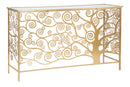 Console Albero della Vita 141,5x40,5x81,5 cm in Ferro MDF e Specchio Oro