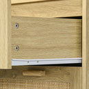 Cassettiera 4 Cassetti Stile Boho 90x45x108,5 cm in Legno e Rattan Rovere 