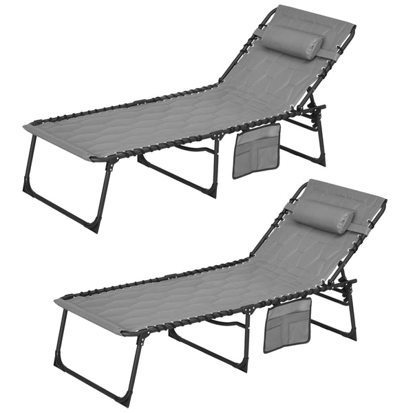 Set 2 Lettini Prendisole da Giardino 65x188x36 cm in Acciaio e Poliestere Grigio e Nero prezzo