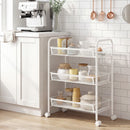 Carrello da Cucina a 3 Livelli 41,5x26,5x63 cm con Cesti Removibili e 4 Ruote in Acciaio e Plastica PP Bianco      