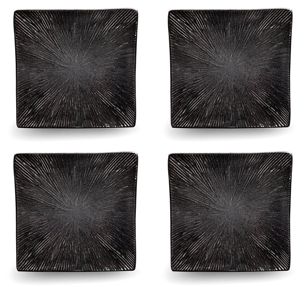 acquista Set 4 quadratische Speiseteller 27x27x4 cm aus Kaleidos Sirius Neri Steinzeug