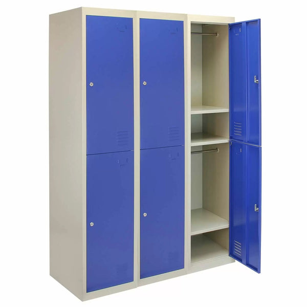 Set 3 Armadietti 6 Ante 45x38x180 cm per Scuole Palestre e Spogliatoi in Acciaio Blu sconto