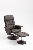 Poltrona Relax Reclinabile 80x69x110 cm con Seduta Girevole e Pouf Poggiapiedi Marrone