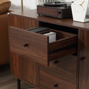 Credenza Moderna per Soggiorno 127x40x76 cm 2 Armadietti e 3 Cassetti in Truciolato e Legno Marrone
