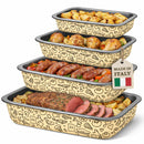 Set 4 Teglie Rettangolari con Alette 20-25-30-35 cm in Acciaio Antiaderente Beige      