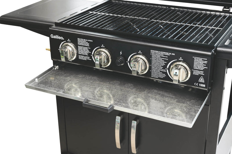 Barbecue a Gas 4 Bruciatori con Ripiani Lateriali Soriani Gastone Nero
