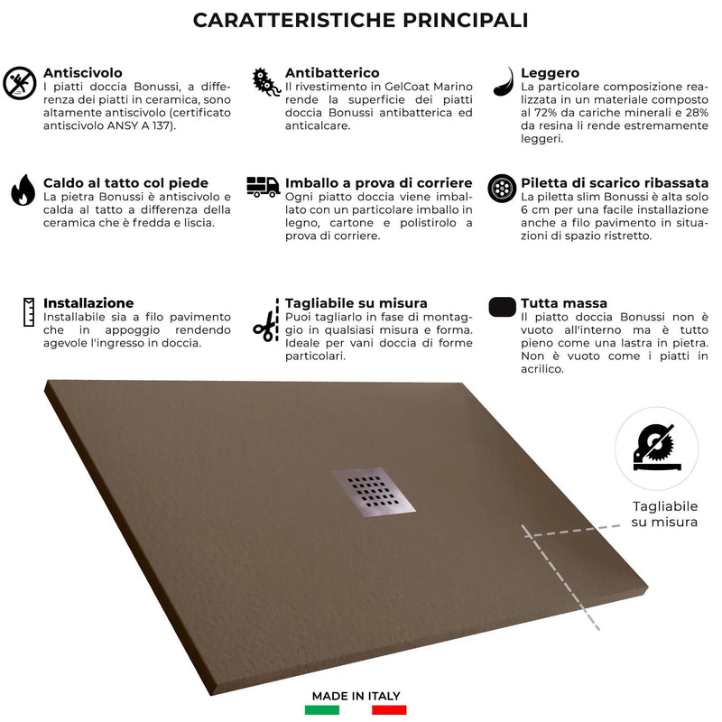 Piatto Doccia in Pietra Bonussi Ardesia Stone Central Marrone Varie Misure